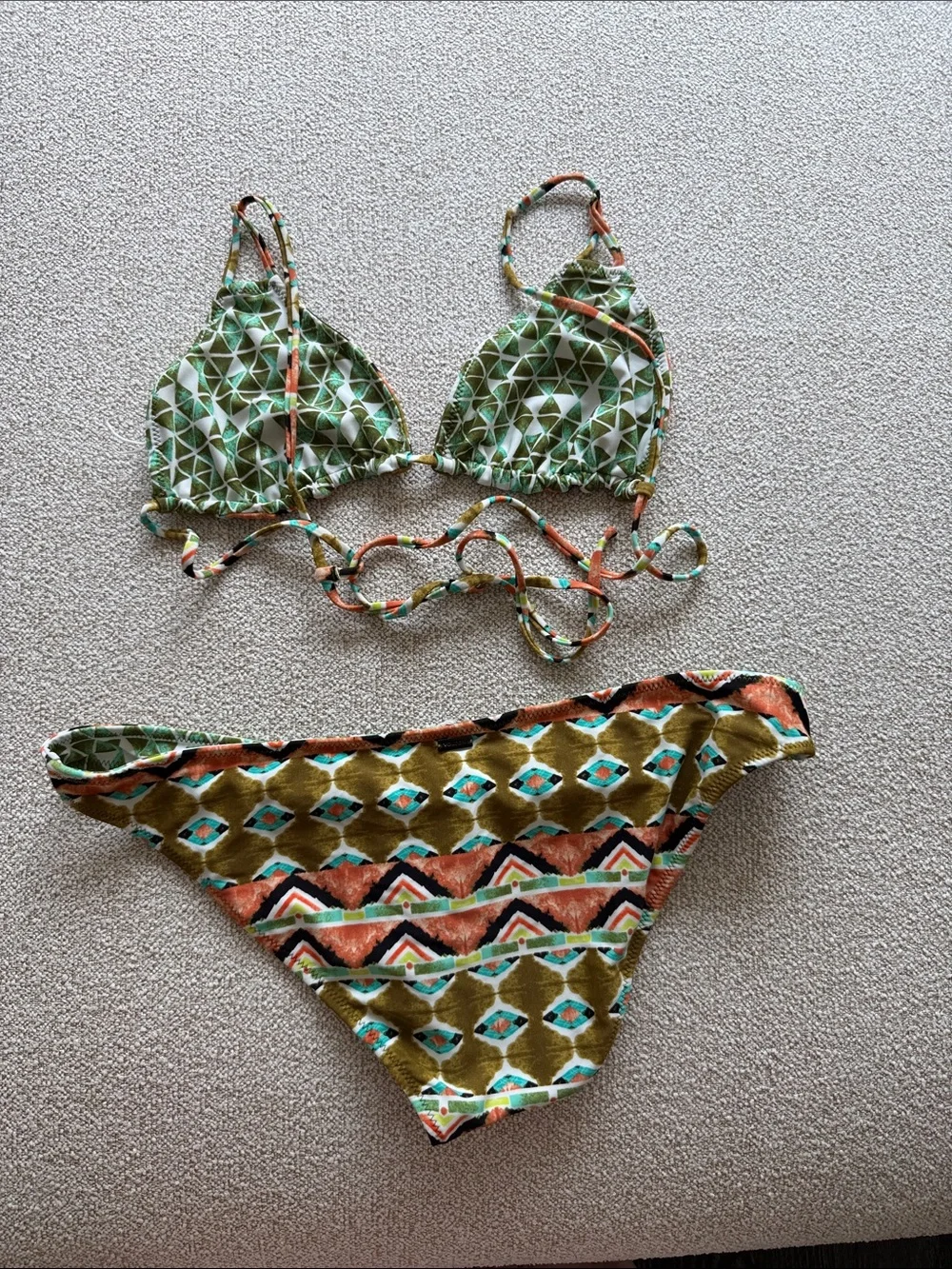 Volcom Reversible Olive Green & Orange Geo Print Bikini